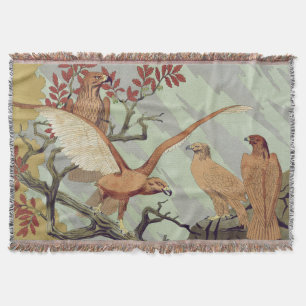 Vintage Art Nouveau Sage Green Eagle Nature Art Throw Blanket