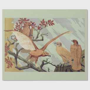 Vintage Art Nouveau Sage Green Eagle Nature Art Wrapping Paper