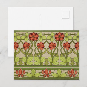 Vintage Art Nouveau Sage Green Floral Pattern Postcard