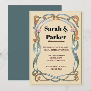 Vintage Art Nouveau Sage Green Floral Wedding Invitation