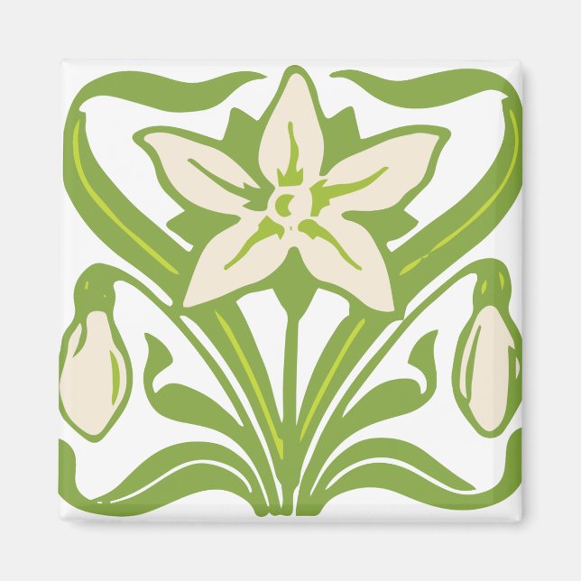 Vintage Art Nouveau snowdrop floral wallpaper Magnet (Front)