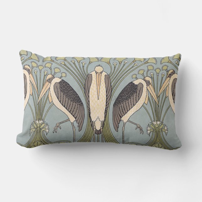 Vintage Art Nouveau Storks Outdoor Cushion (Front)