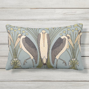 Vintage Art Nouveau Storks Outdoor Cushion