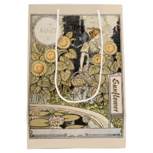 Vintage Art Nouveau Sunflower Garden Grasset Woman Medium Gift Bag