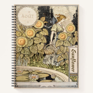 Vintage Art Nouveau Sunflower Garden Grasset Woman Notebook
