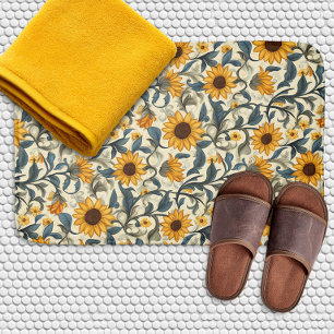 Vintage Art Nouveau Sunflower Pattern Bath Mat