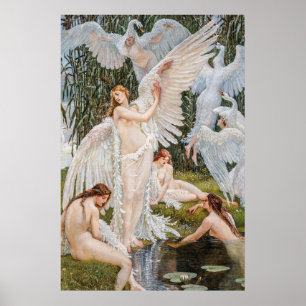 Vintage Art Nouveau Swan Maidens by W. Crane Poster