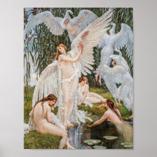 Vintage Art Nouveau Swan Maidens by W. Crane Poster