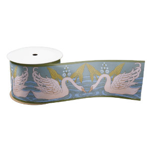 Vintage Art Nouveau Swan Pattern Satin Ribbon