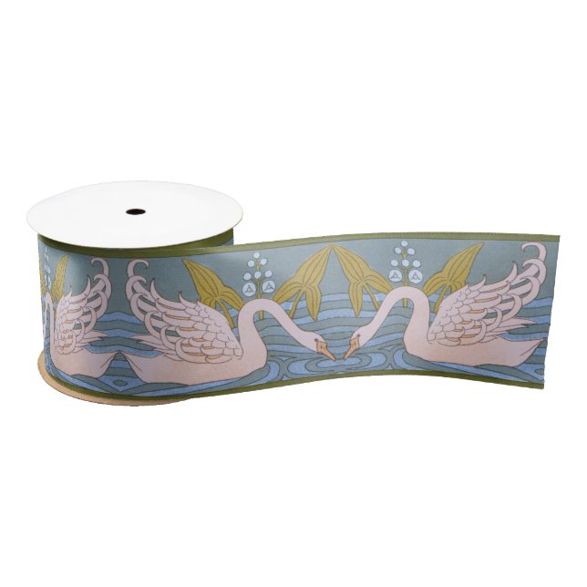 Vintage Art Nouveau Swan Pattern  Satin Ribbon (Spool)