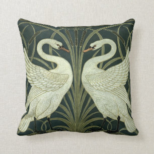 Vintage Art Nouveau Swan, Rush, Iris by W. Crane Cushion