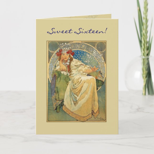 Vintage Art Nouveau Sweet 16 Birthday Card (Front)