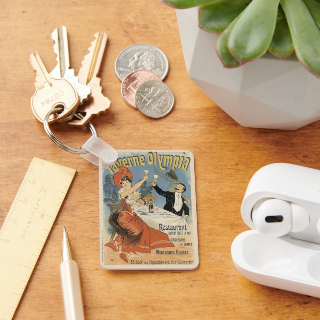 Vintage Art Nouveau, Taverne Olympia Restaurant Key Ring (Desk)