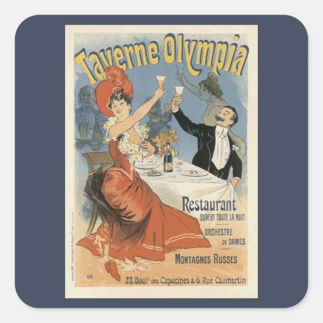 Vintage Art Nouveau, Taverne Olympia Restaurant Square Sticker (Front)