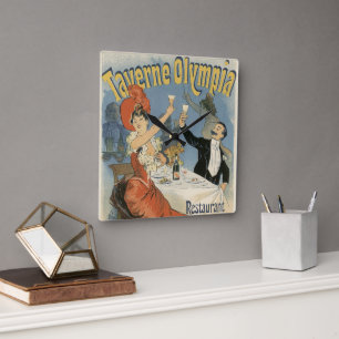 Vintage Art Nouveau, Taverne Olympia Restaurant Square Wall Clock