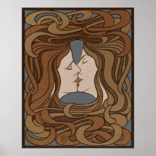 Vintage Art Nouveau The Kiss Poster