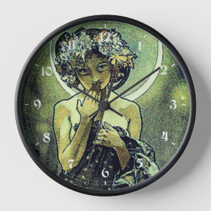 Vintage Art Nouveau The Moon by Mucha Clock
