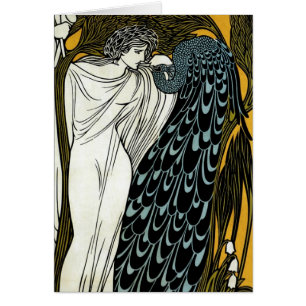 Vintage Art Nouveau This Kiss, Woman with Peacock