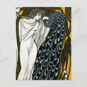 Vintage Art Nouveau This Kiss, Woman with Peacock Postcard