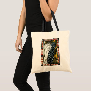 Vintage Art Nouveau This Kiss, Woman with Peacock Tote Bag