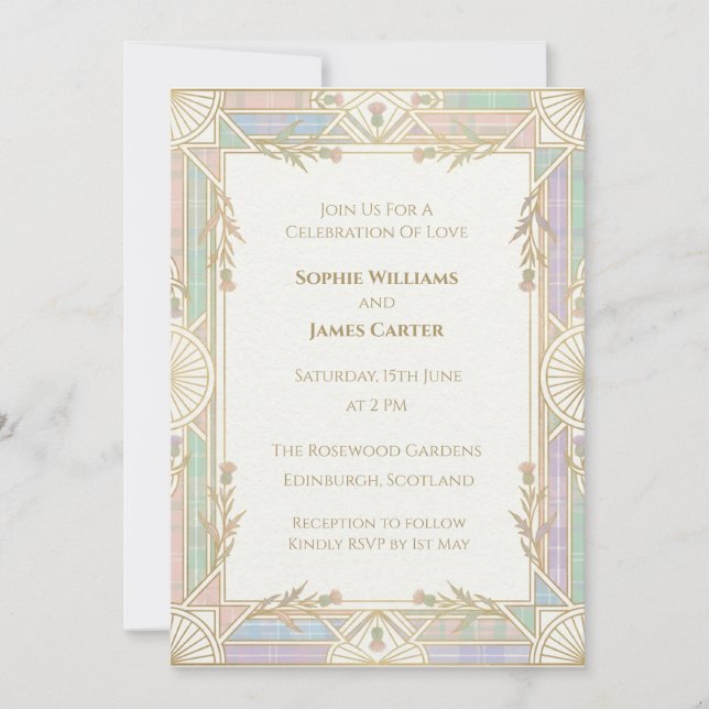 Vintage Art Nouveau Thistle Frame Scottish Wedding Invitation (Front)