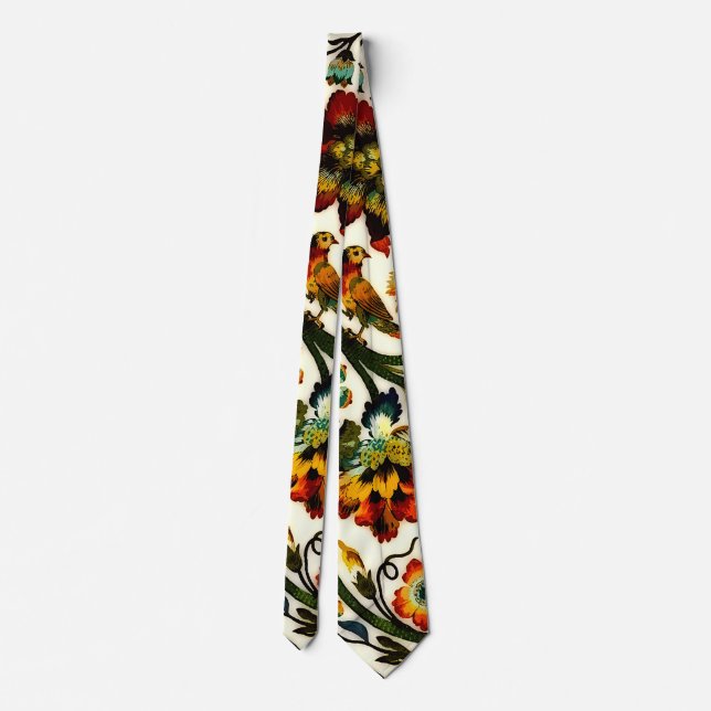 Vintage Art Nouveau Thistles Cicadas Pattern Tie (Back)