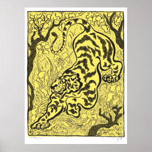 Vintage Art Nouveau Tiger In The Jungle Poster