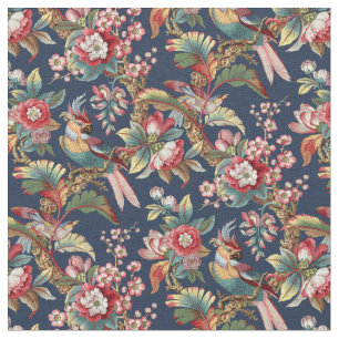 Vintage Art Nouveau Tropical Parrots Pattern Fabric
