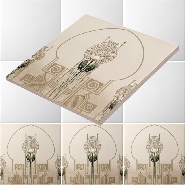 Vintage Art Nouveau Tulips Frieze Ceramic Tile (Creator Uploaded)