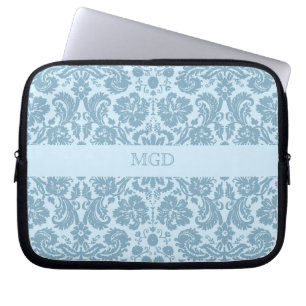 Vintage art nouveau turquoise floral monogram laptop sleeve
