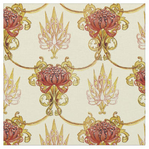 Vintage Art Nouveau Waratah and Flannel Pattern Fabric