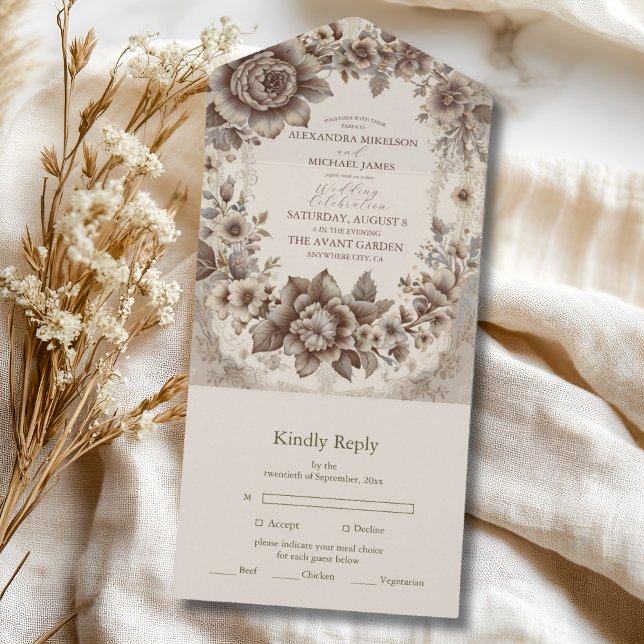 Vintage Art Nouveau Wedding All In One Invitation (Creator Uploaded)