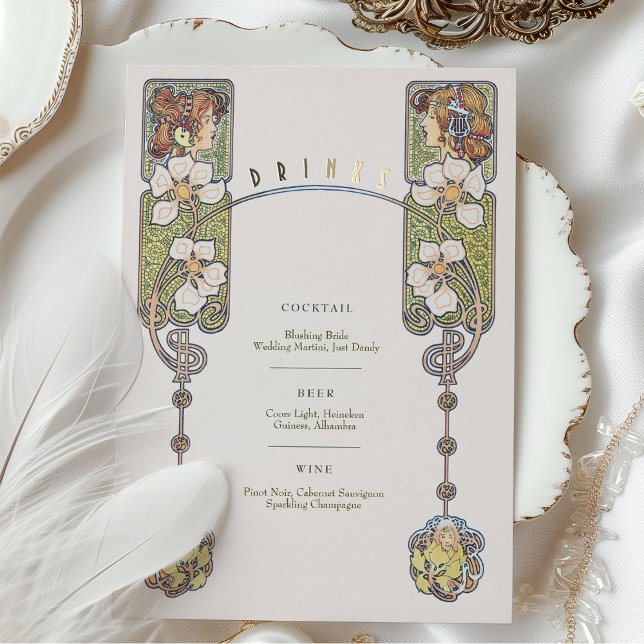 Vintage Art Nouveau Wedding Drinks Menu Card (Creator Uploaded)