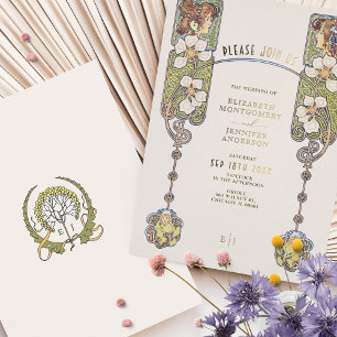 Vintage Art Nouveau Wedding Invitation Foil Accent