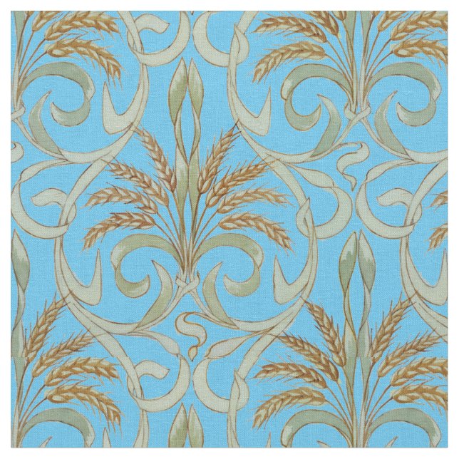 Vintage Art Nouveau Wheat Pattern Fabric (Close Up)