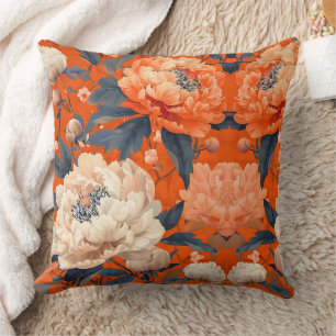Vintage Art Nouveau White Orange Floral W. Morris Cushion
