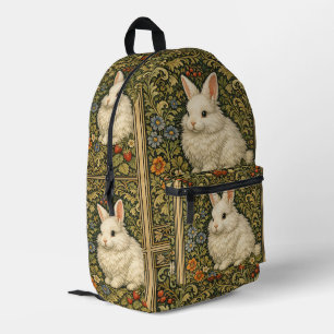 Vintage art nouveau white rabbit printed backpack