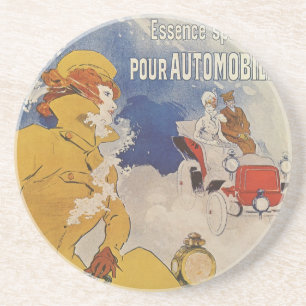Vintage Art Nouveau, Woman Antique Convertible Car Coaster