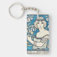 Vintage Art Nouveau Woman Blue Floral Poster Print