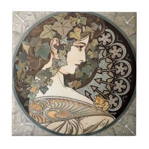 Vintage Art Nouveau Woman by Alphonse Mucha Ceramic Tile