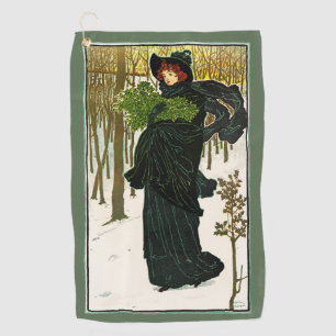 Vintage Art Nouveau Woman Christmas Poster Print Golf Towel