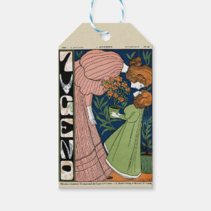 Vintage Art Nouveau Woman & Girl Green Dress Gift Tags
