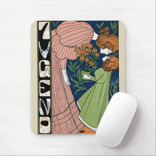 Vintage Art Nouveau Woman & Girl Green Dress Mouse Pad