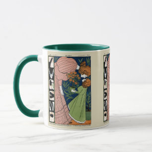 Vintage Art Nouveau Woman & Girl Green Dress Mug