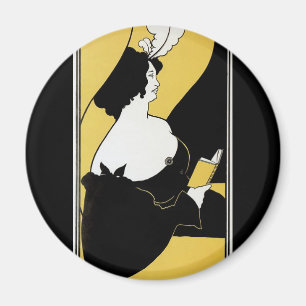 Vintage Art Nouveau, Woman Reading a Yellow Book Magnet