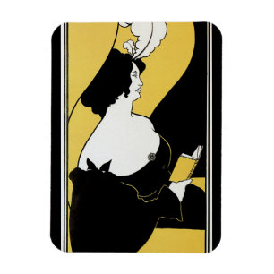Vintage Art Nouveau, Woman Reading a Yellow Book Magnet