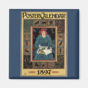 Vintage Art Nouveau, Woman Reading Astrology Book Magnet