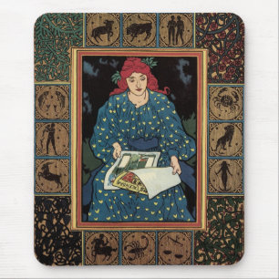 Vintage Art Nouveau, Woman Reading Astrology Book Mouse Pad