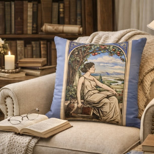 Vintage Art Nouveau Woman Reading Under Tree Cushion