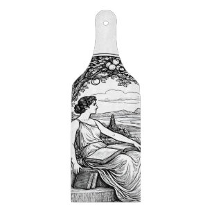 Vintage Art Nouveau Woman Reading Under Tree Cutting Board